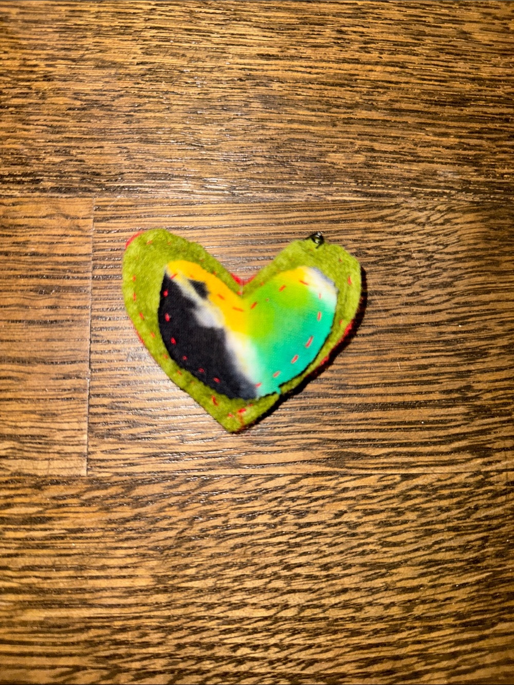 Handmade Heart Pin - Green Multicolor Felt